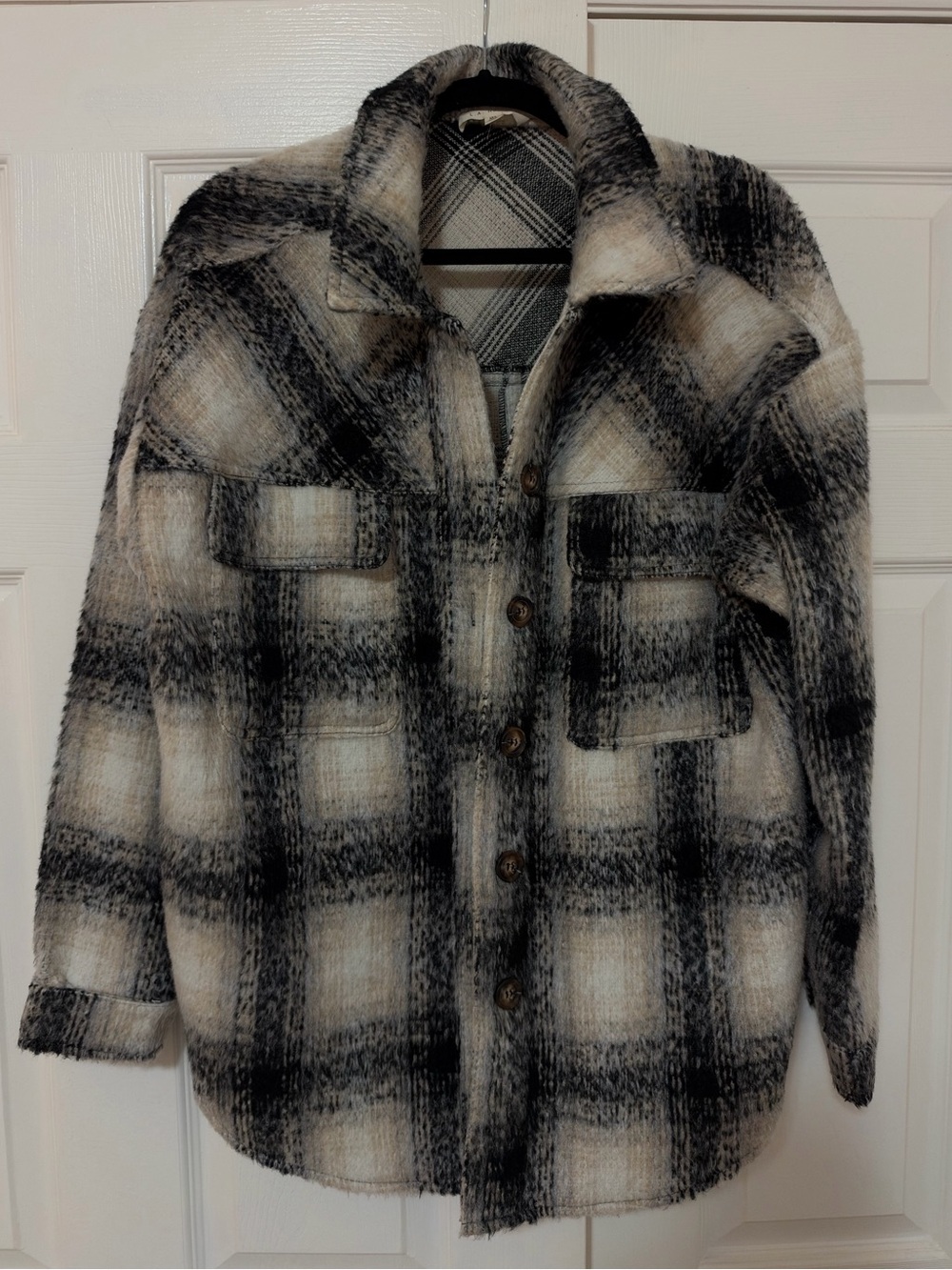 La Hearts Black and Cream Plaid Shacket - Size Medium/Large